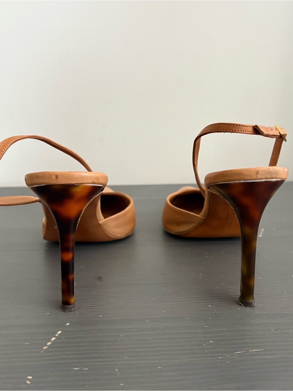Ralph Lauren Slingback Tortoise Heels Leather Shoes Tan US 9 - Picture 7 of 14